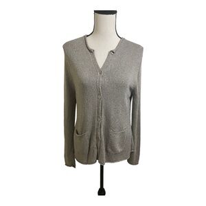 Eileen Fisher Cardigan button down  silk and Rayon blend pockets size P Large.